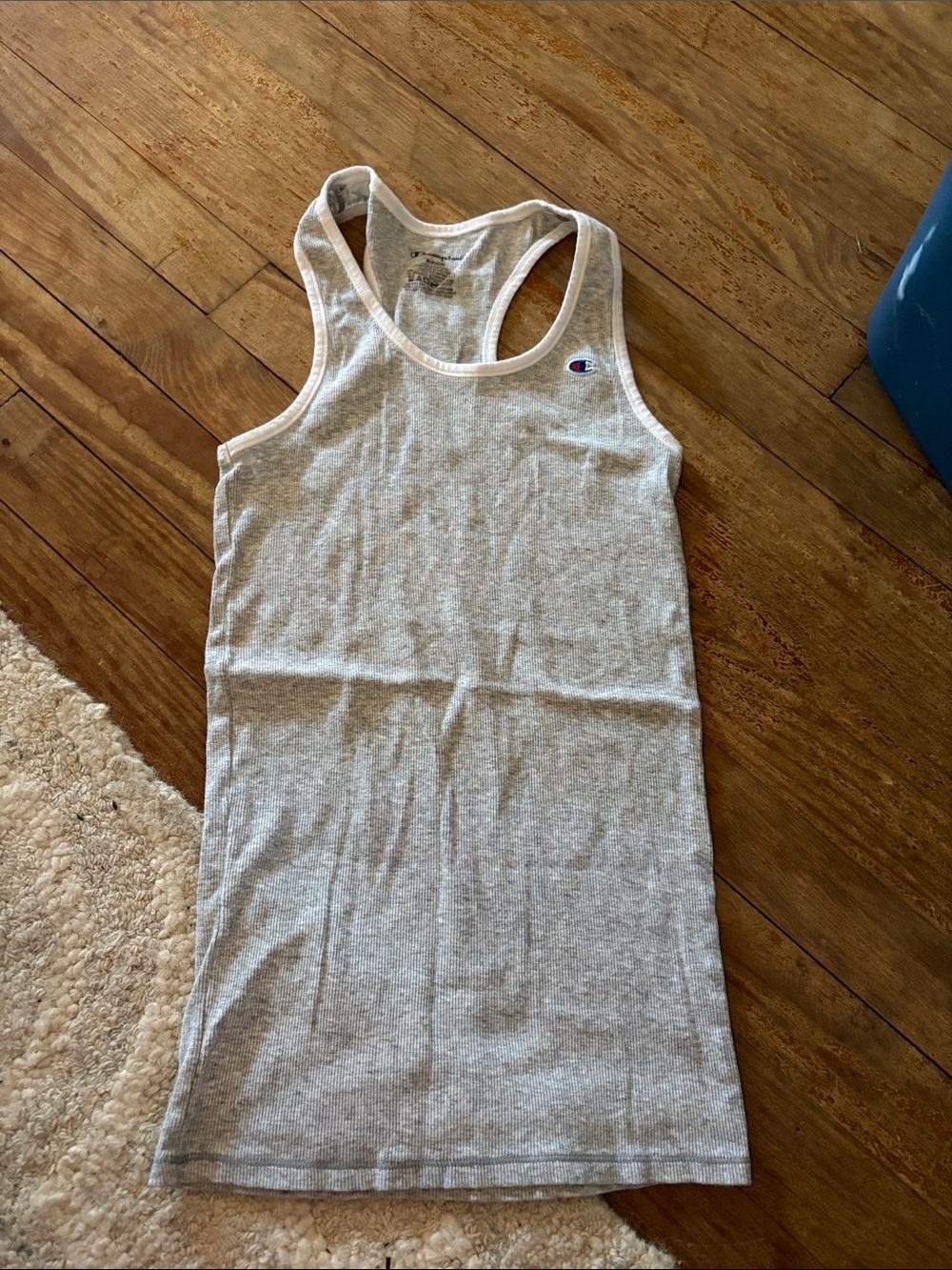 Champion Light Gray Ribbed Tank Top with Small Logo